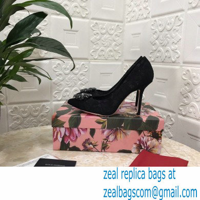 Dolce  &  Gabbana Heel 10.5cm Taormina Lace Pumps Black with Crystals 2021